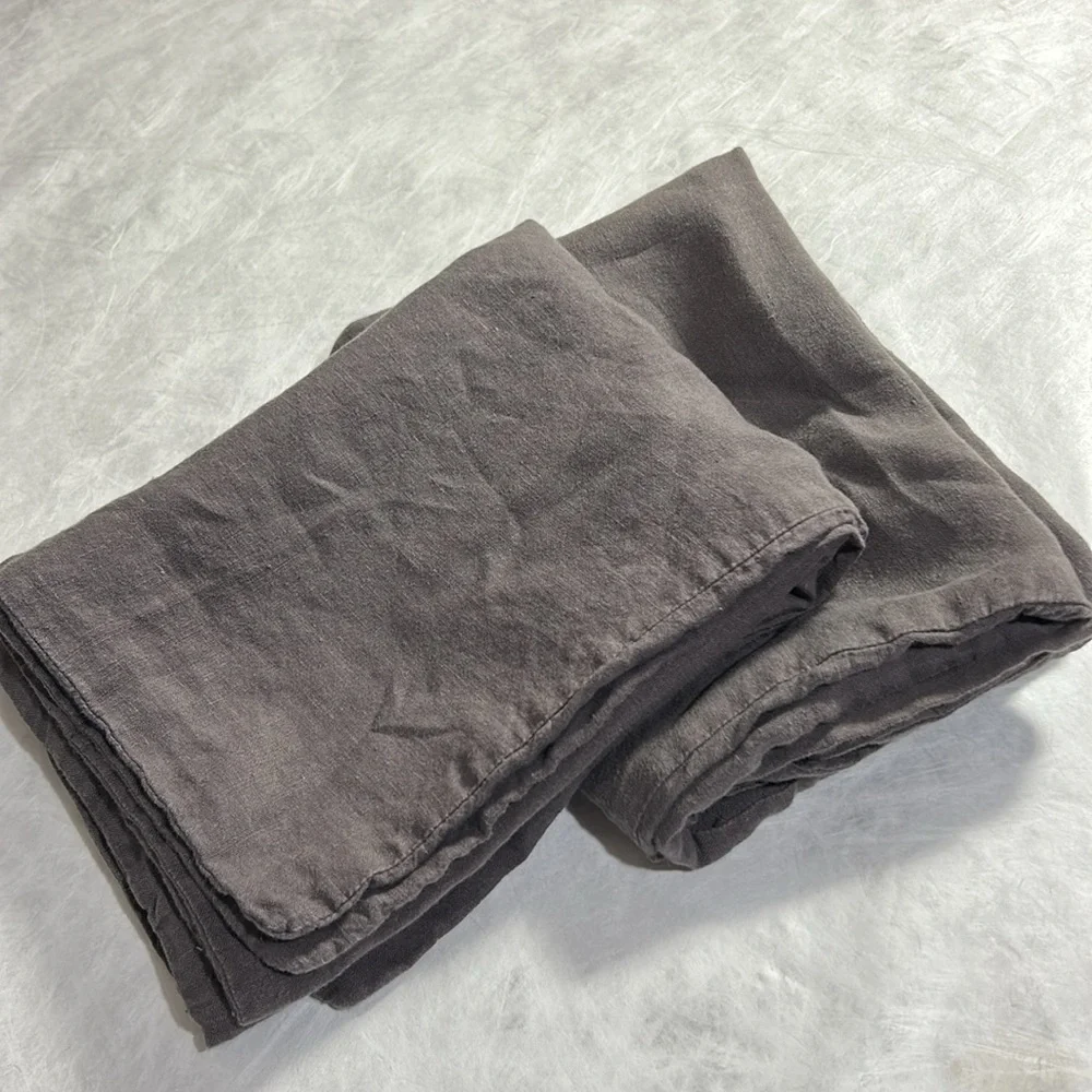New Crate & Barrel Standard Pillow Case Pair. Lino II Dark Grey 100% Linen